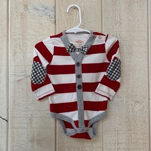 Sz 12 mos red stripped/plaid baby boy onesie